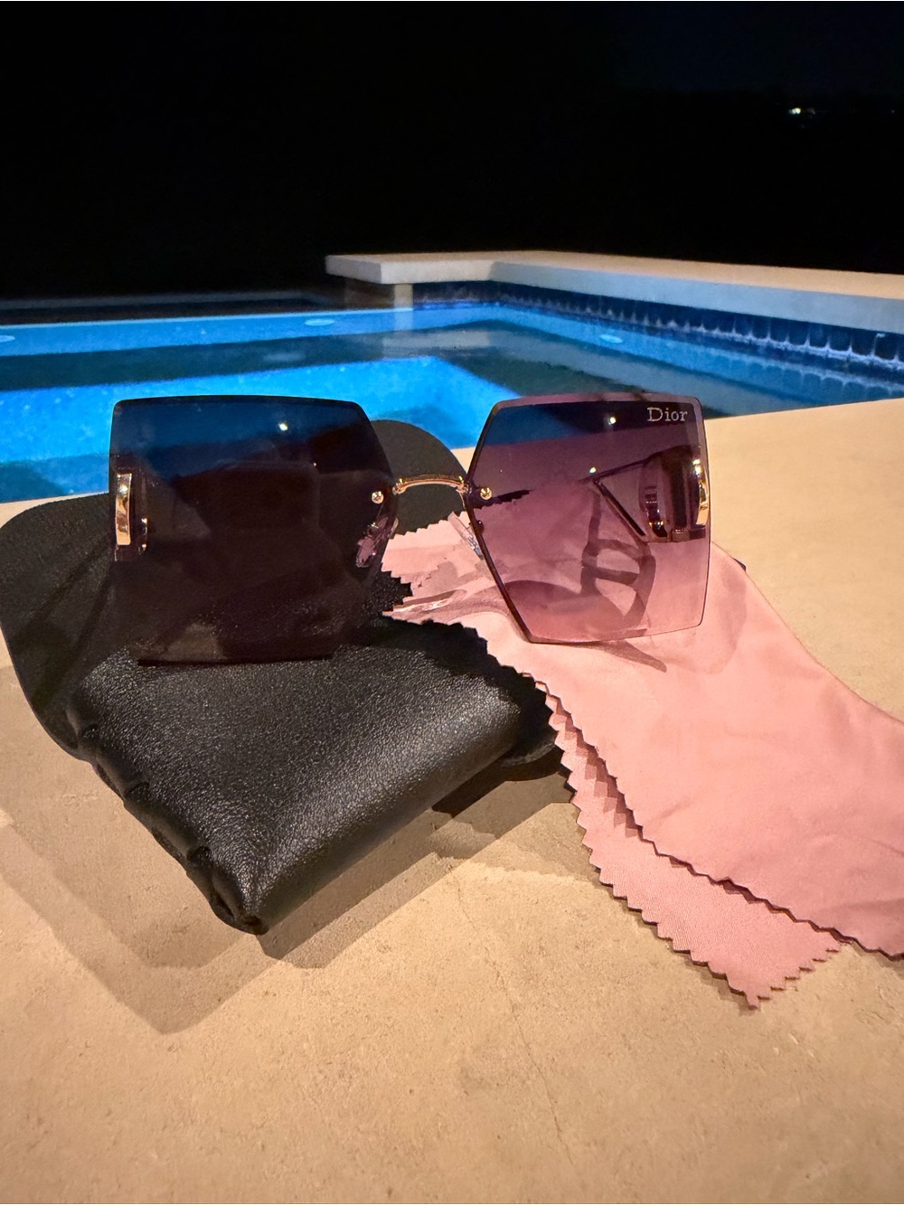 Dior Purple Gradient Square Rimless Geometric Sunglasses